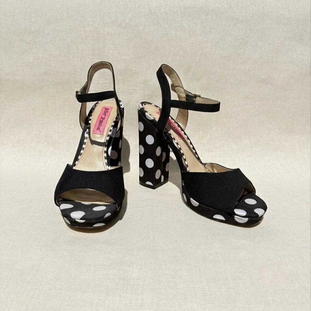 Vintage Betsey Johnson Polka Dot Platform Pumps Open Toe Block Heel Sandal 6